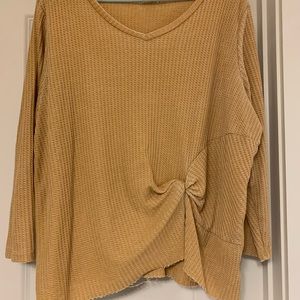 Front Knot Waffle Knit Long Sleeve